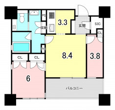 福岡市中央区六本松、中古マンションの間取り画像です