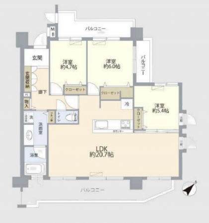 福岡市中央区六本松、中古マンションの間取り画像です
