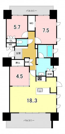 福岡市中央区黒門、中古マンションの間取り画像です