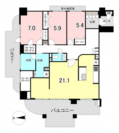 福岡市中央区赤坂、中古マンションの間取り画像です