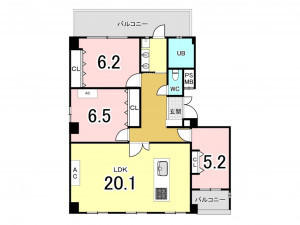 福岡市中央区大濠、中古マンションの間取り画像です