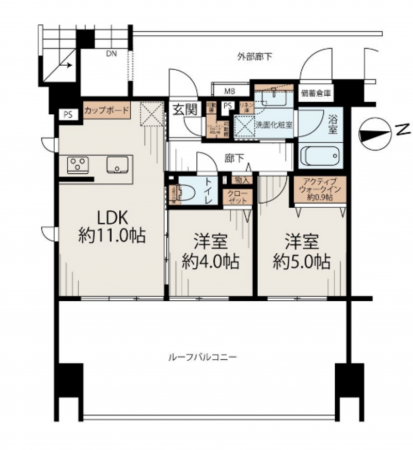 福岡市中央区荒戸、中古マンションの間取り画像です