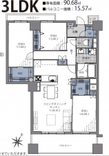 福岡市中央区平尾、中古マンションの間取り画像です