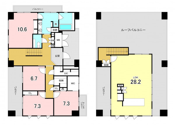 福岡市中央区大濠、中古マンションの間取り画像です