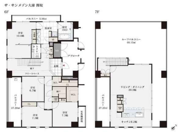 福岡市中央区大濠、中古マンションの間取り画像です