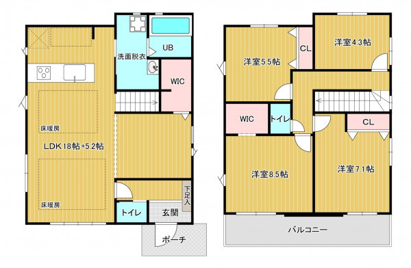 福岡市中央区輝国、新築一戸建ての間取り画像です