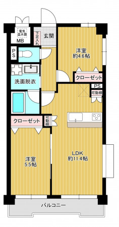 福岡市中央区高砂、中古マンションの間取り画像です