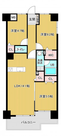 福岡市中央区那の川、中古マンションの間取り画像です