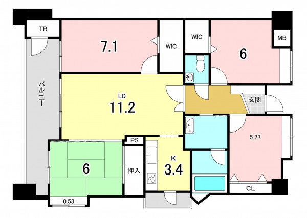 福岡市中央区赤坂、中古マンションの間取り画像です