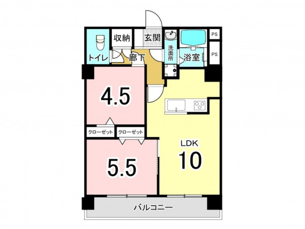 福岡市中央区荒戸、中古マンションの間取り画像です