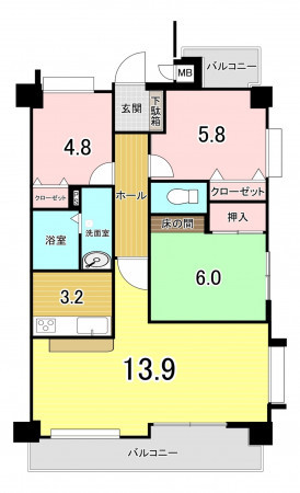 福岡市中央区地行、中古マンションの間取り画像です