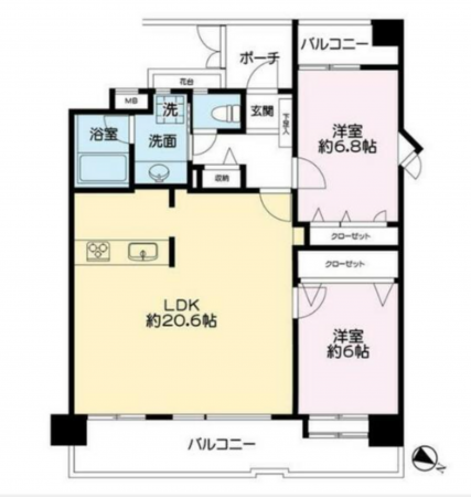 福岡市中央区薬院、中古マンションの間取り画像です