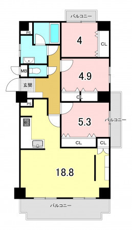 福岡市中央区谷、中古マンションの間取り画像です