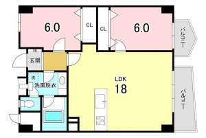福岡市中央区赤坂、中古マンションの間取り画像です