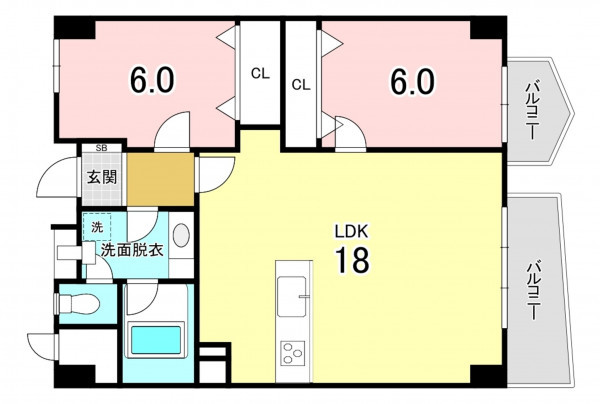福岡市中央区赤坂、中古マンションの間取り画像です