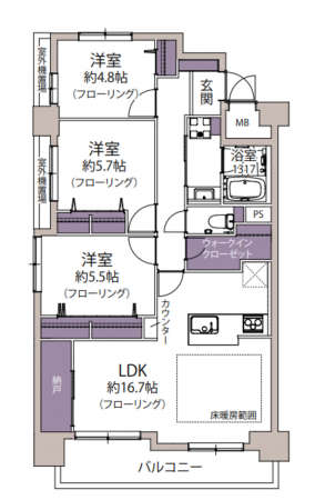 福岡市中央区港、中古マンションの間取り画像です