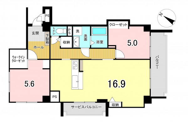 福岡市中央区平尾、中古マンションの間取り画像です
