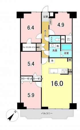 福岡市中央区輝国、中古マンションの間取り画像です