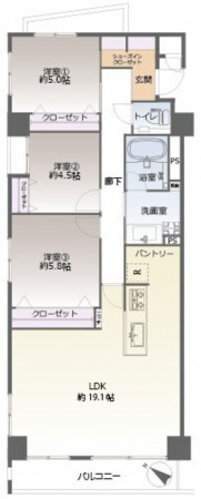 福岡市中央区桜坂、中古マンションの間取り画像です