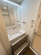 福岡市中央区赤坂、中古マンションの洗面画像です