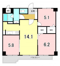 福岡市中央区赤坂、中古マンションの間取り画像です