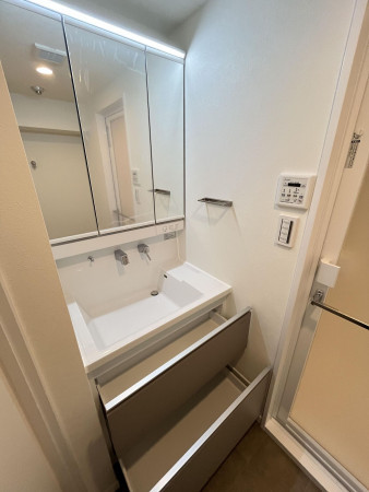 福岡市中央区赤坂、中古マンションの洗面画像です