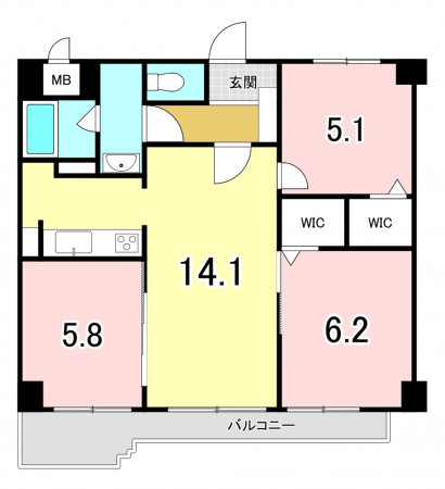 福岡市中央区赤坂、中古マンションの間取り画像です
