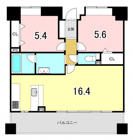 福岡市中央区舞鶴、中古マンションの間取り画像です