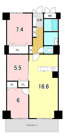 福岡市中央区今泉、中古マンションの間取り画像です