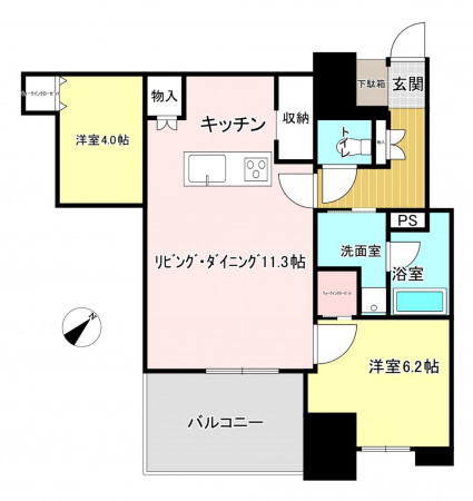 福岡市中央区天神、中古マンションの間取り画像です