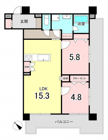 福岡市中央区薬院、中古マンションの間取り画像です