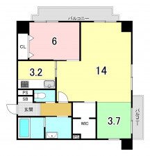 福岡市中央区赤坂、中古マンションの間取り画像です