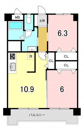福岡市中央区港、中古マンションの間取り画像です