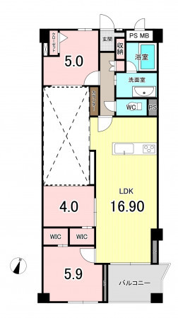 福岡市中央区今川、中古マンションの間取り画像です