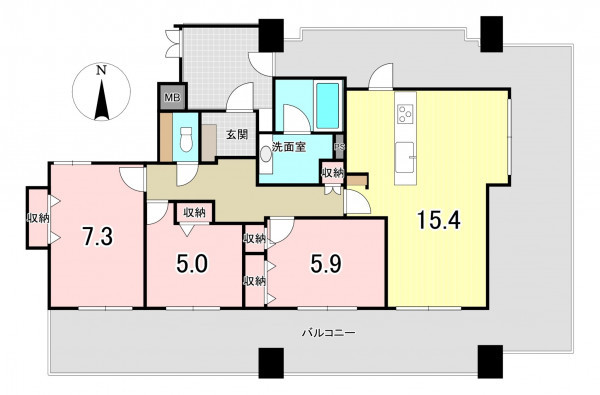 福岡市中央区六本松、中古マンションの間取り画像です