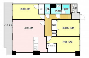 福岡市中央区輝国、中古マンションの間取り画像です