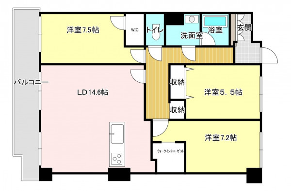 福岡市中央区輝国、中古マンションの間取り画像です