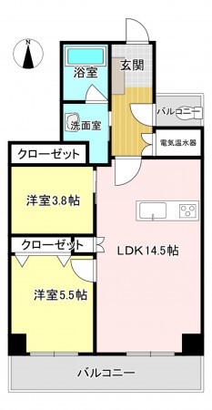 福岡市中央区大名、中古マンションの間取り画像です