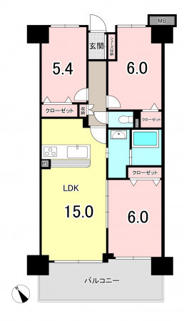 福岡市中央区清川、中古マンションの間取り画像です