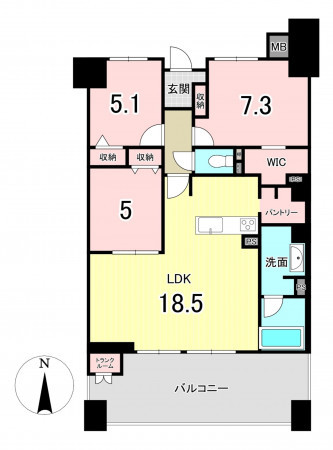 福岡市中央区桜坂、中古マンションの間取り画像です