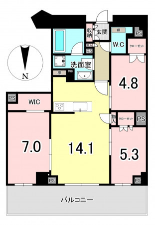 福岡市中央区地行浜、中古マンションの間取り画像です