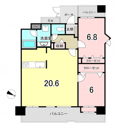 福岡市中央区薬院、中古マンションの間取り画像です