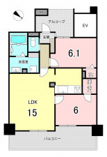 福岡市中央区春吉、中古マンションの間取り画像です