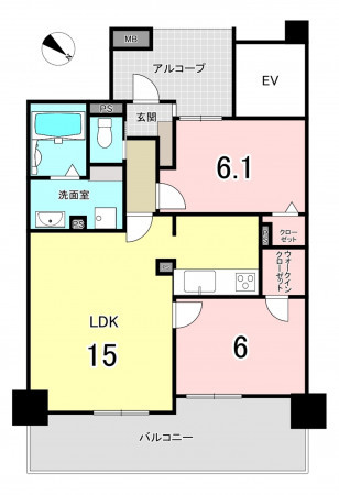 福岡市中央区春吉、中古マンションの間取り画像です