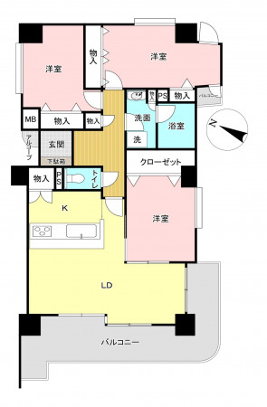 福岡市中央区薬院、中古マンションの間取り画像です