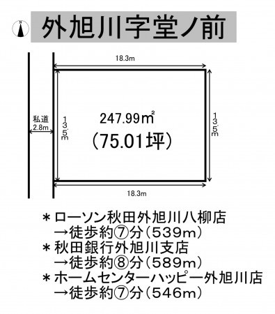 秋田市外旭川、土地の間取り画像です