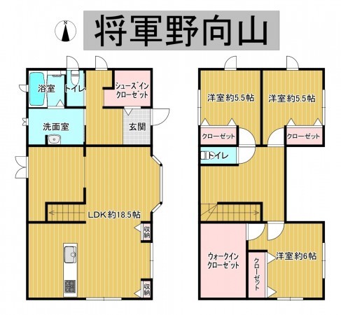 秋田市将軍野向山、中古一戸建ての間取り画像です