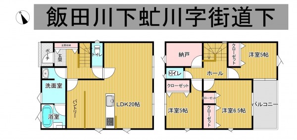 潟上市飯田川下虻川、新築一戸建ての間取り画像です