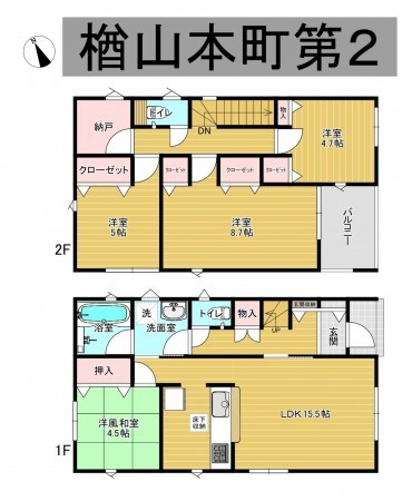 秋田市楢山本町、新築一戸建ての間取り画像です