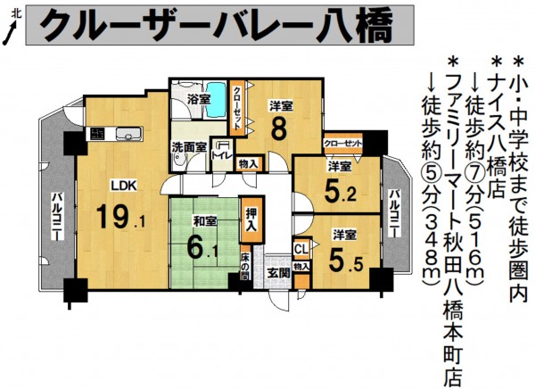 秋田市八橋三和町、マンションの間取り画像です
